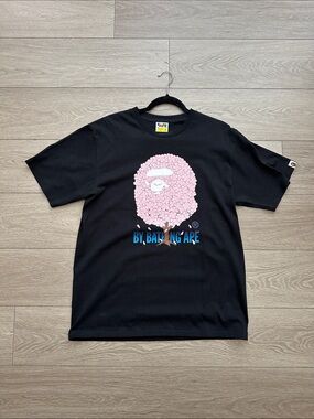 A Bathing Ape Black Graphic Tee - Pink Cherry Ape Logo